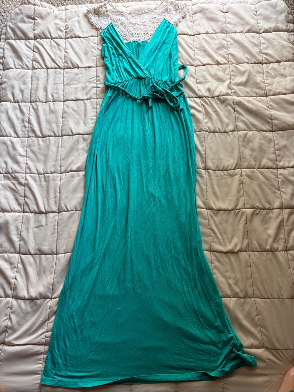 Pinkblush Teal Lace-Trim Maxi Dress